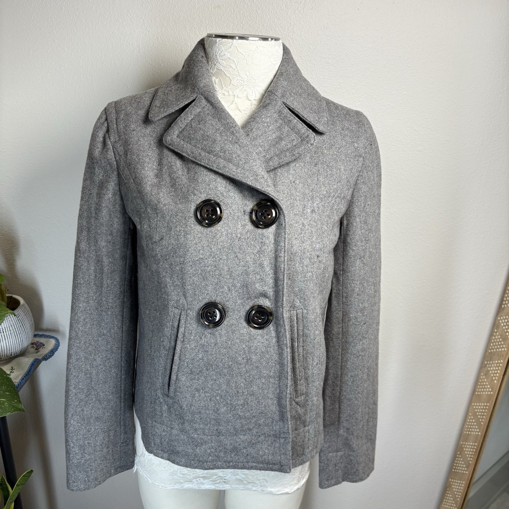 Y2K Gap Womens S Grey Pea Coat Preppy Academic Wool Blend